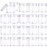 Eerrhhaq 2oz jars with white lids for cosmetics storage and easy access.