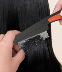 EHBELIF stainless steel dandruff comb with red long handle for durable daily use