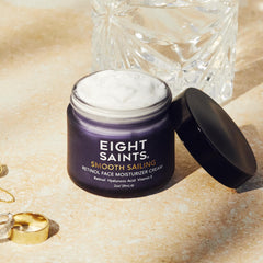 Eight Saints fragrance-free jar emphasizes fragrance-free formula for sensitive skin.