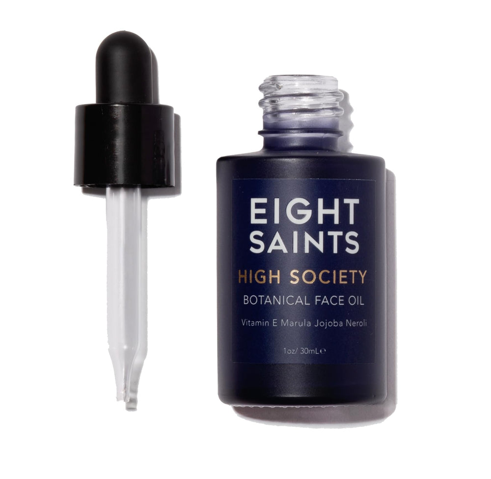 Eight Saints High Society bottle pour showing a silky, lightweight facial oil ideal for daily hydration