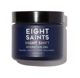 Eight Saints Night Shift gel face jar demonstrates rich overnight hydration.