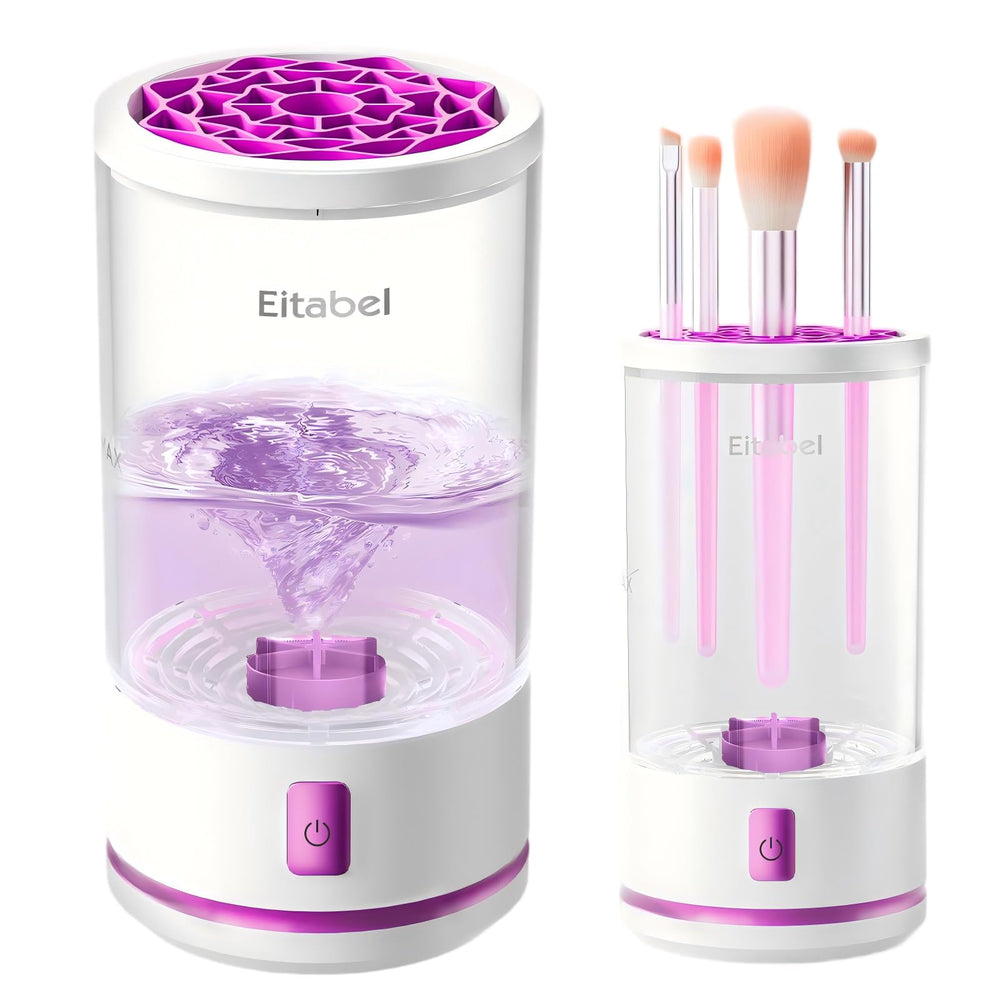 EITABEL makeup brush cleaner machine, top view, compact design for organized vanity and quick cleans.