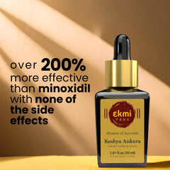 EKMIVEDA Ayurvedic herb serum bottle features Brahmi and Bhringraj for scalp health