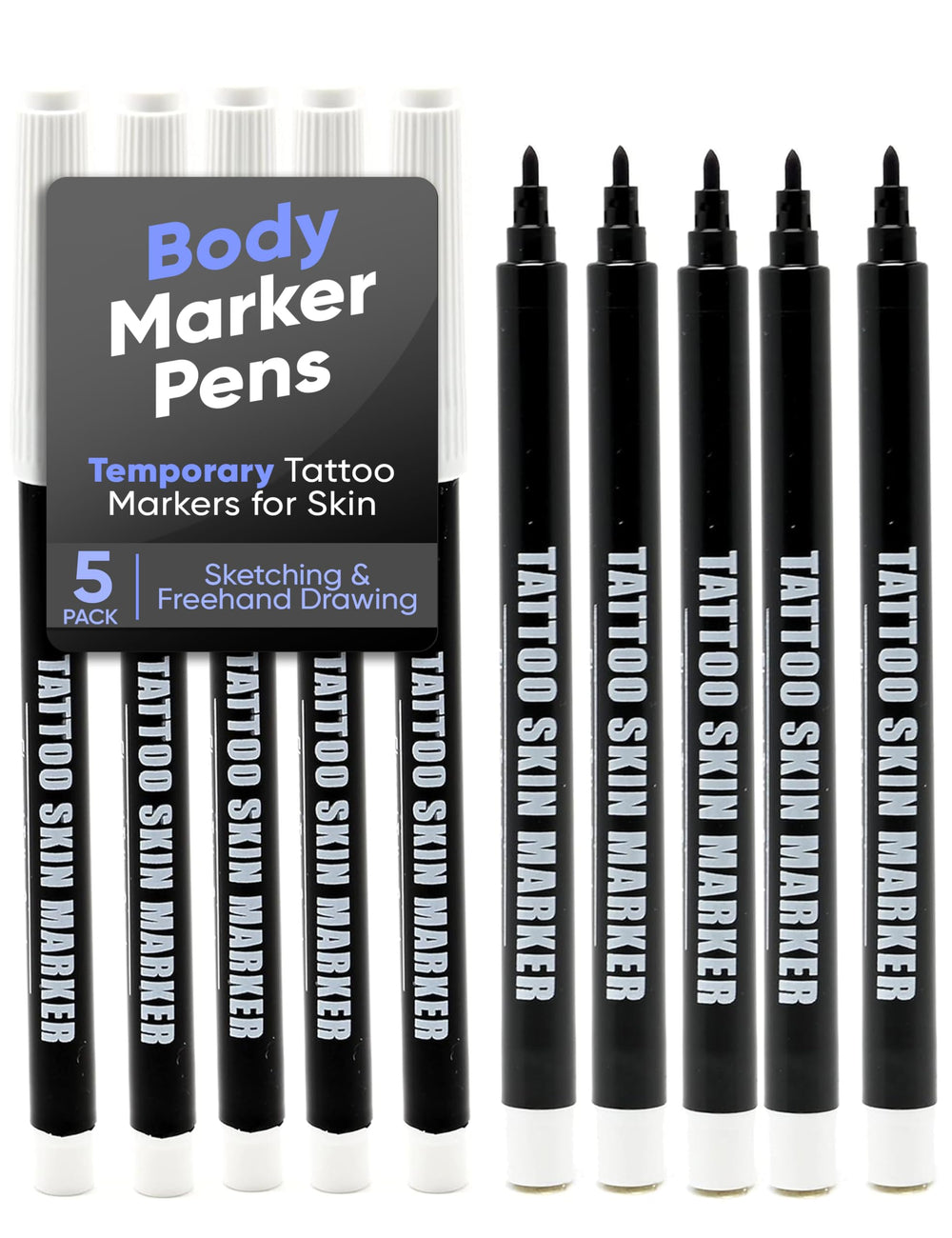Marcador Element Tattoo Supply para piel con punta gruesa morada, ideal para delinear tatuajes.