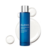 ELEMIS Musclease bottle being poured for fast-absorbing muscle relief.