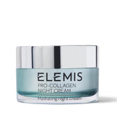 ELEMIS Pro-Collagen Night Cream bottle close-up for overnight hydration.