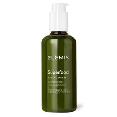 Elemis Superfood Facial Wash bottle shows 200ml size for daily cleansing and balanced skin