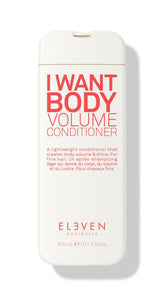 ELEVEN AUSTRALIA I Want Body Volume bottle closeup highlighting compact design for daily use and lift.