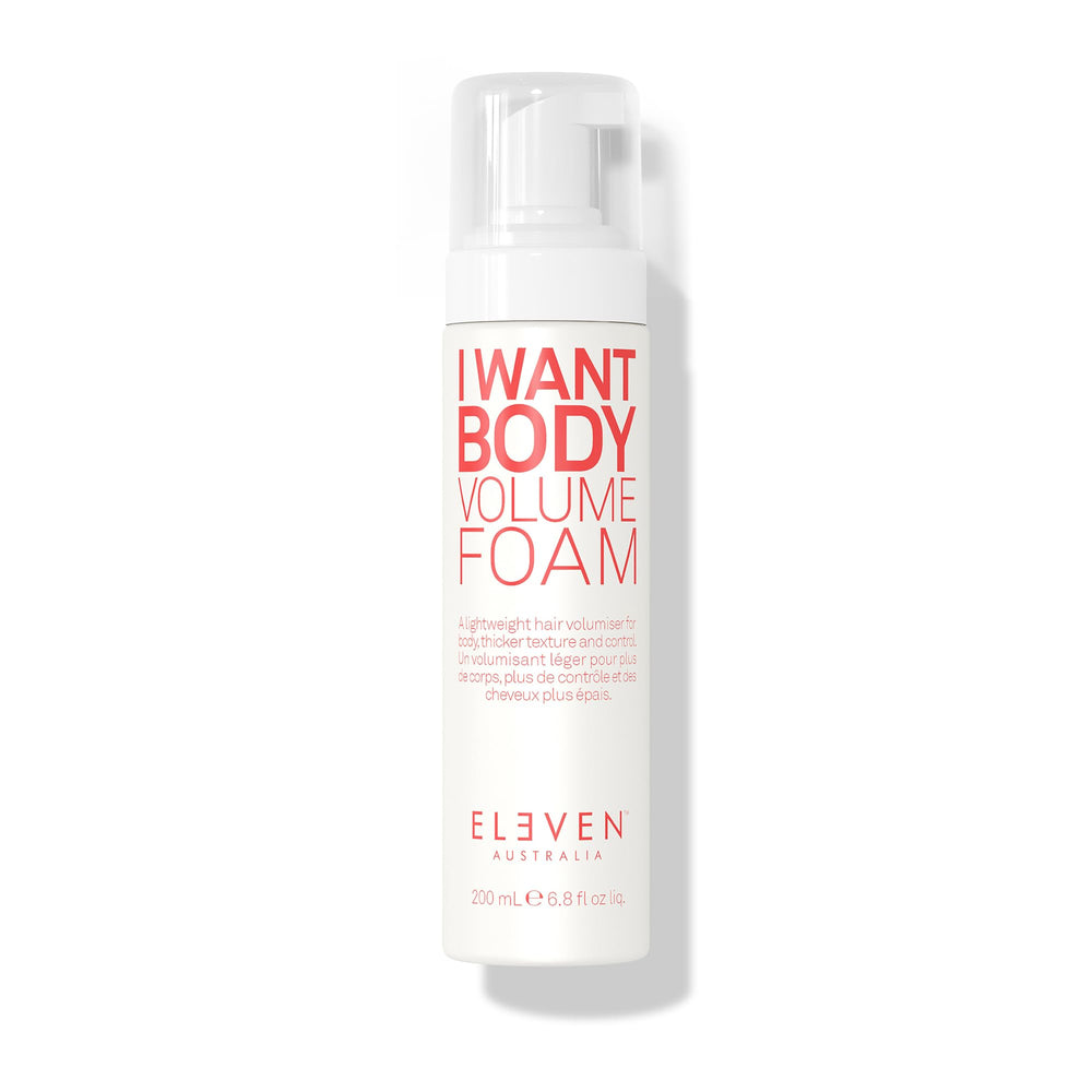 ELEVEN AUSTRALIA I Want Body Volume Foam bottle ready for use, highlighting lightweight volumizing action.
