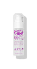 ELEVEN AUSTRALIA Smooth & Shine serum bottle showing frizz control and shine benefits