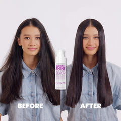 Hair with ELEVEN AUSTRALIA Smooth & Shine serum delivers smoothness and gloss