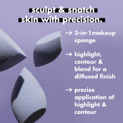 e.l.f. sponge blends creams and powders for a diffused look.