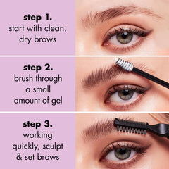 e.l.f. Brow Laminating Gel results show laminated brows after styling.