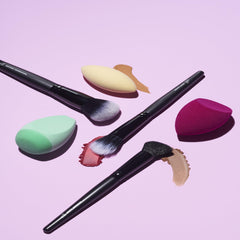 elf buffing foundation brush dome-shaped head blends across cheeks for natural look.
