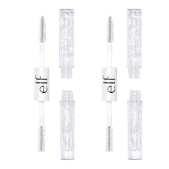 e.l.f. Clear Lash and Brow Mascara 2-Pack close-up shows long-lasting conditioning for lashes and brows.