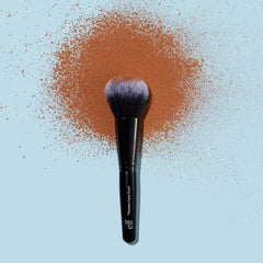 Synthetic bristles, vegan and cruelty-free, suitable for powders, blush, or bronzer.