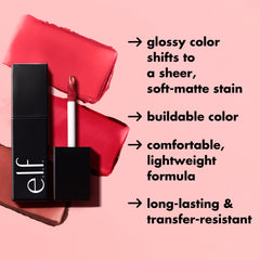 e.l.f. Glossy Lip Stain packaging close-up highlights vegan cruelty-free credentials.