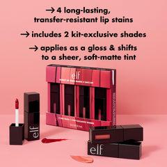 e.l.f. Glossy Lip Stain Spicy Sienna swatch with warm, long-lasting pigment