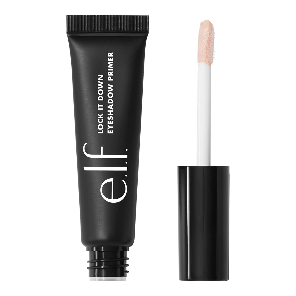 e.l.f. Lock It Down eyeshadow primer tube closeup for a smooth, long-lasting base.