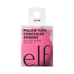 e.l.f. Pillow Puff Foundation Sponge close-up highlights dense foam for minimal absorption and smooth blending.