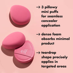 e.l.f. Pillow Puff Foundation Sponge close-up emphasizes dense foam for controlled product pickup.
