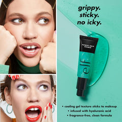 e.l.f. Power Grip Primer mini texture demonstrates hydration with hyaluronic acid benefits.