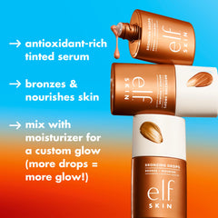 e.l.f. SKIN gotas bronceadoras, vertido con humectante para un brillo personalizado.