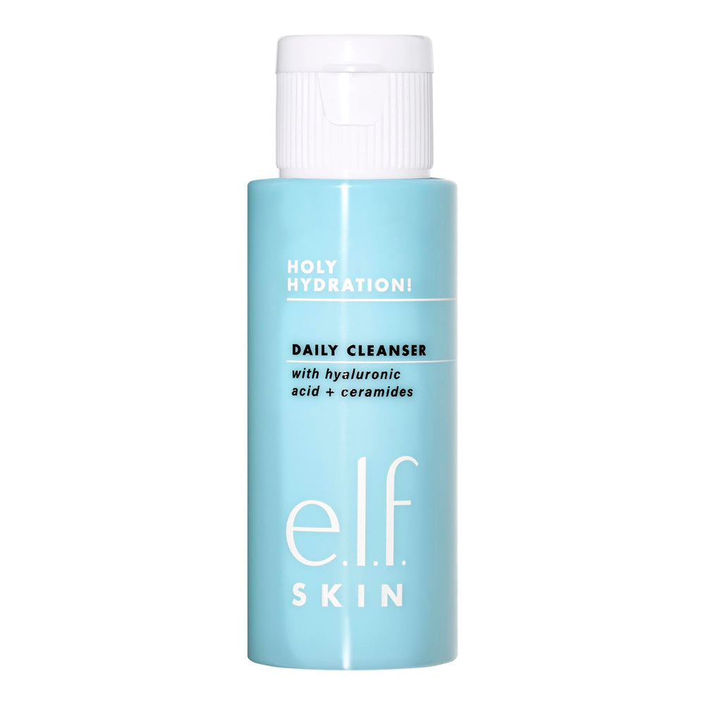 e.l.f. Holy Hydration Daily Cleanser mini bottle ready for your skincare routine, refreshing foam.