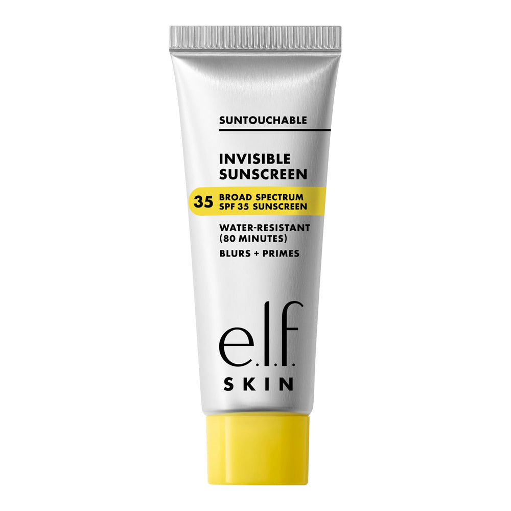 e.l.f. SKIN Suntouchable Invisible SPF 35: bote mini, protector solar ligero sin residuo blanco.