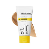 e.l.f. Suntouchable Whoa Glow SPF 30 botella: protección solar y brillo natural.