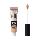 e.l.f. Soft Glam Satin Concealer tube closeup shows creamy coverage for blemishes.