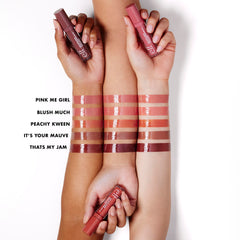 e.l.f. Sun Boss Gloss Blush Much close-up emphasizes vegan, cruelty-free gloss with rich pigment