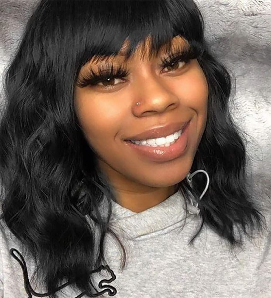 Elfairy short bob wig front view shows natural black color and ready-to-wear style