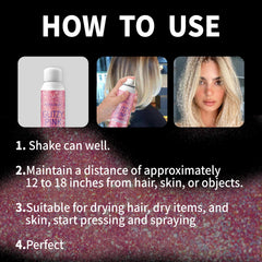 Close-up of Elitles Made glitter spray in use on hair