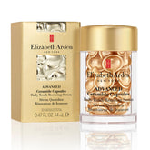 Elizabeth Arden Advanced Ceramide Serum Capsules bottle closeup for portable fragrance-free hydration.