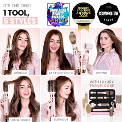 ELLA BELLA 6in1 rotating curling iron creates natural curls.