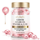 ELLA BELLA Keratin Serum bottle pour delivers instant smoothing.