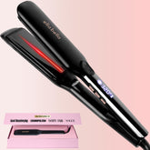 ELLA BELLA titanium flat-iron heat distribution highlights smooth, frizz-free results.