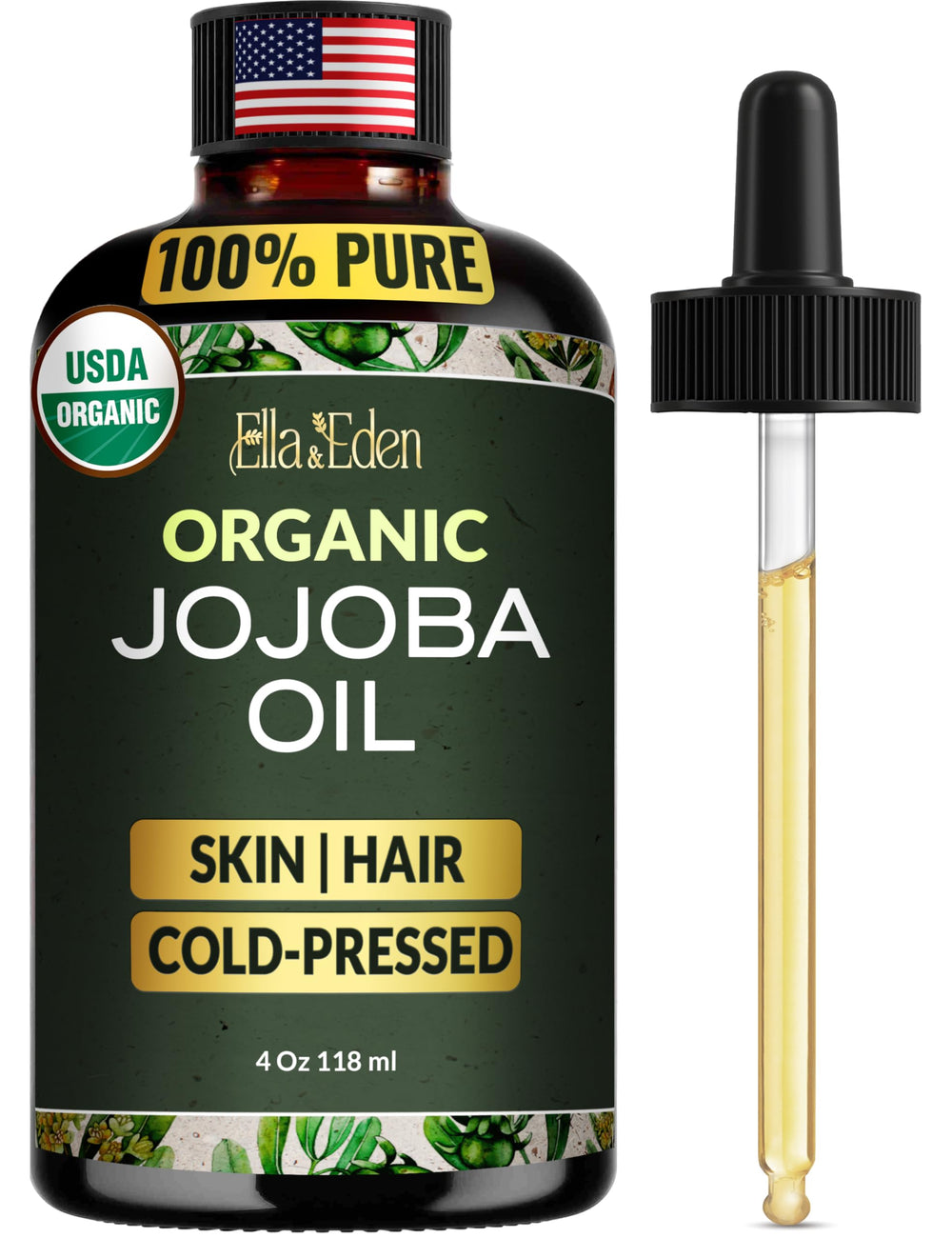 Ella y Eden Aceite de Jojoba: botella de cristal para uso puro y nutrición de la piel