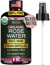 Ella & Eden agua de rosa en frasco de vidrio ambar para hidratacion suave