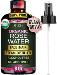 Ella & Eden agua de rosa en frasco de vidrio ambar para hidratacion suave
