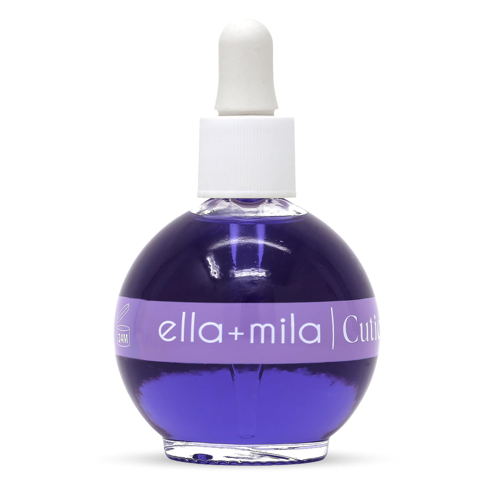 ella-mila Calming Cuticle Oil bottle with lavender for soothing, hydrating cuticles.