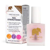 Ella Mila nail-strengthener bottle shows a clear protective formula for damaged nails.