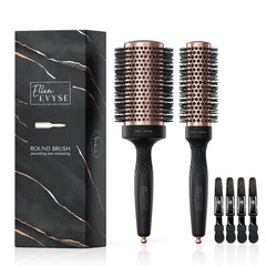 Ellen Evyse round brush ceramic barrel delivers smooth, shiny results.