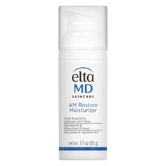 EltaMD AM Restore bottle with pump shows oil-free daily hydration.