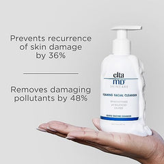 EltaMD foaming cleanser foam close-up with airy bubbles delivering a gentle cleanse.