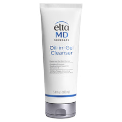 EltaMD Oil-In-Gel Cleanser bottle showing a gentle daily cleanse for balanced skin.