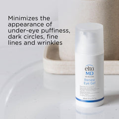 EltaMD Renew Eye Gel bottle on counter highlighting compact 0.5 oz size.