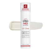 EltaMD UV Clear bottle pump showing oil-free protection for acne-prone skin