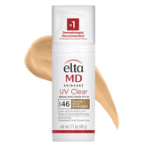 EltaMD UV Clear tinted SPF 46 bottle pump for daily sun protection on sensitive skin.